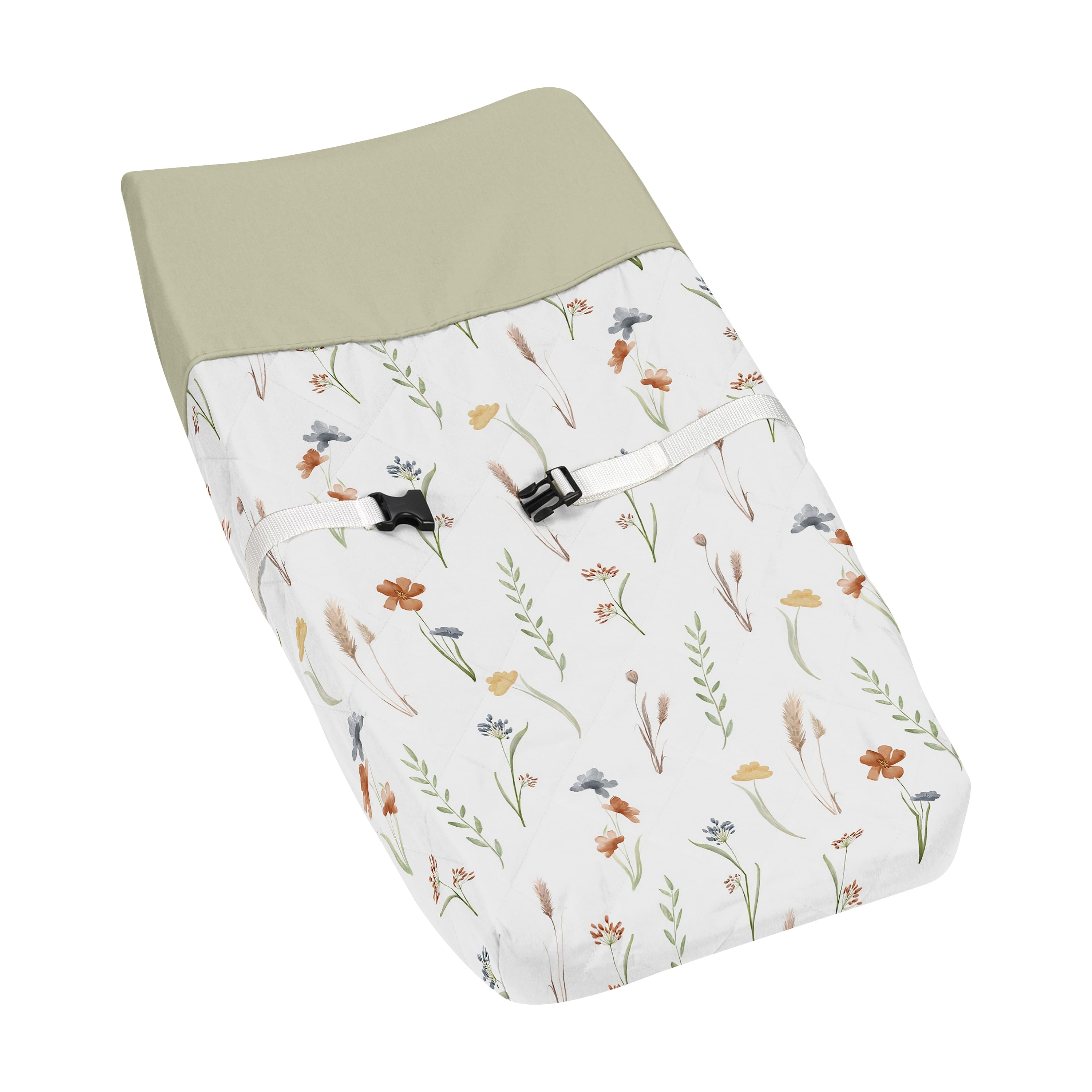 Sweet Jojo Designs Boho Floral Garden Flower Girl Changing Pad Cover Sage Green Watercolor Bohemian Floral Farmhouse Vintage