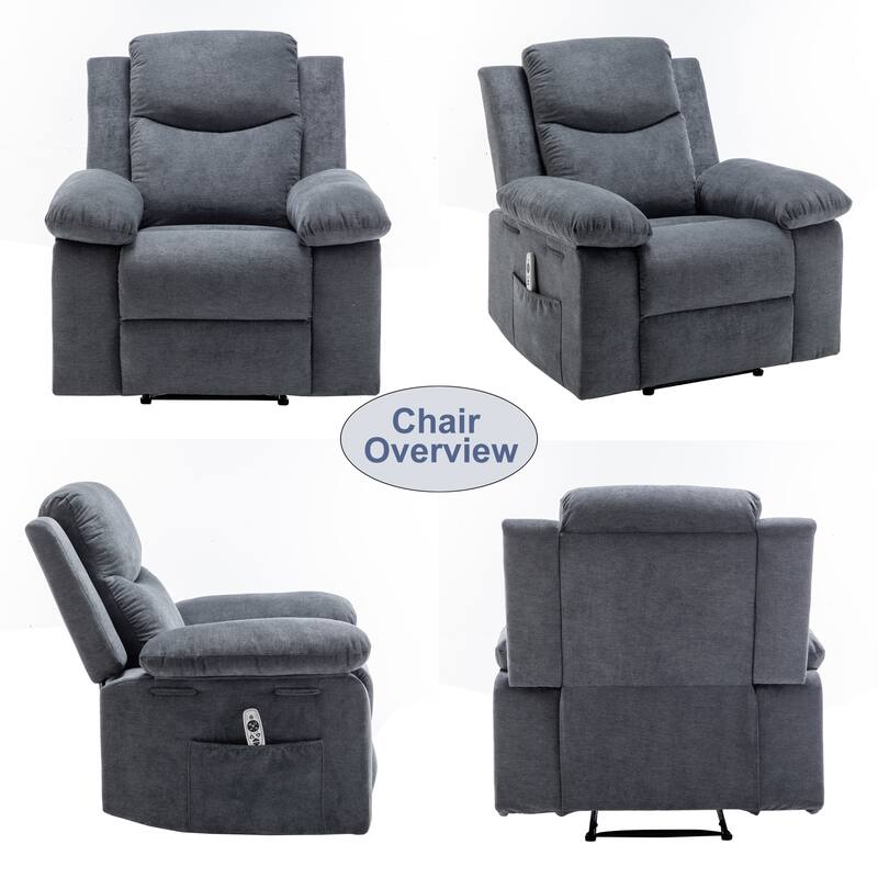 Velvet Power Recliner Chair with Massage and Heating System