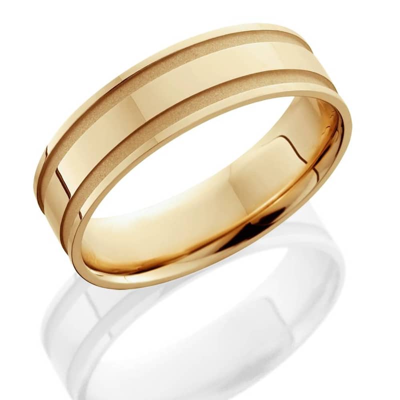 Yellow Gold Mens Grooved Wedding Band 6mm
