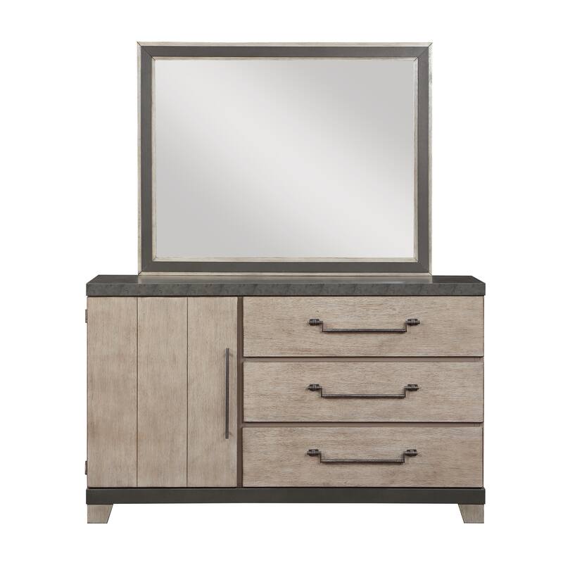 Roundhill Furniture Arbela Wood 3-Drawer Combo Dresser with Mirror, Weathered Oak Finish