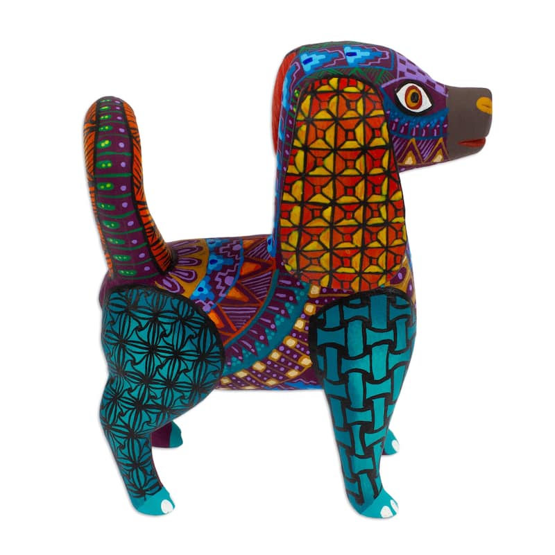 Novica Handmade Multicolored Dog Wood Alebrije Figurine