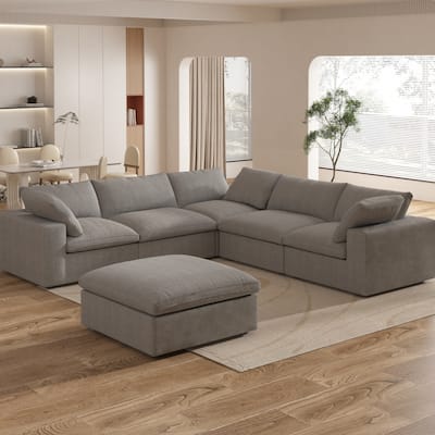 Oversize Down Filled 5-Piece Sectional Sofa with Storage Ottoman for Living Room
