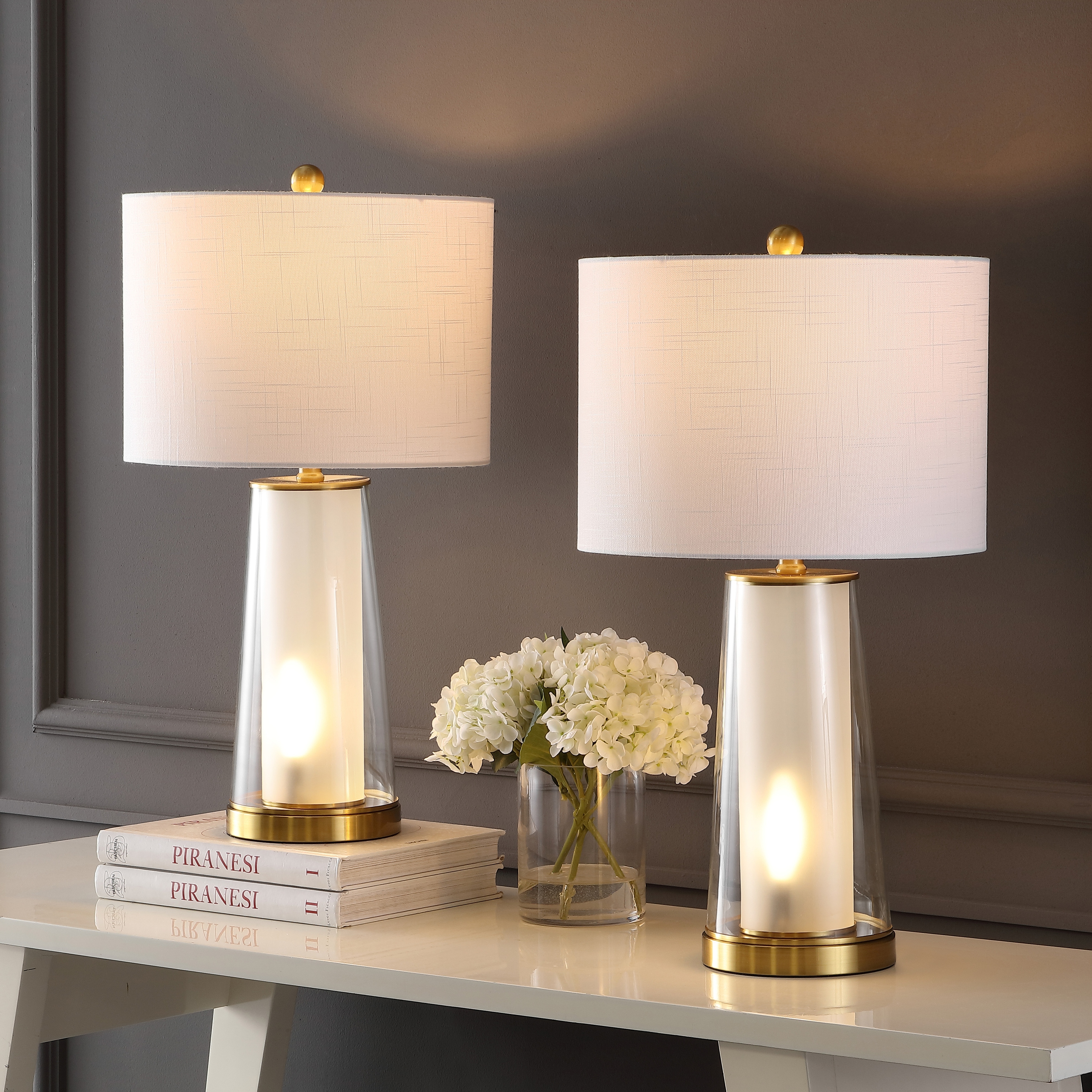 Glass and gold table lamps sales