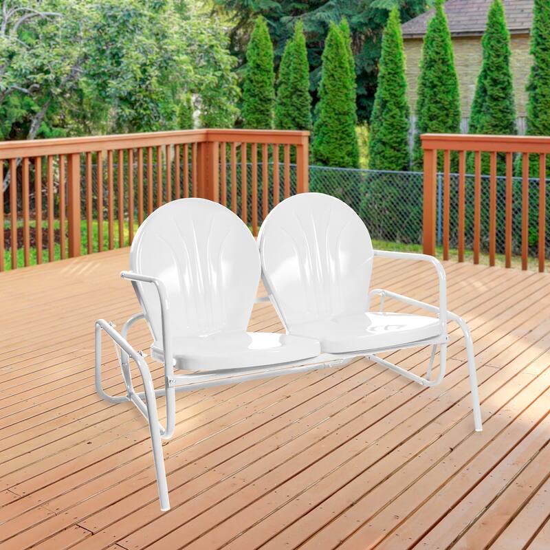 48.25" Outdoor Retro 2-Person Metal Tulip Double Glider Patio Chair, White