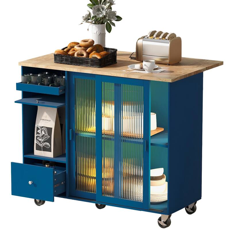 Kitchen Island with Drop Leaf, LED Light