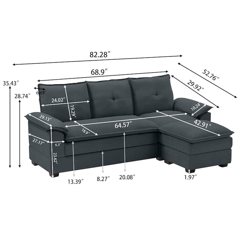 82.28 Inches L Shape Sectional Sofa with Cloud Seats for Living Room