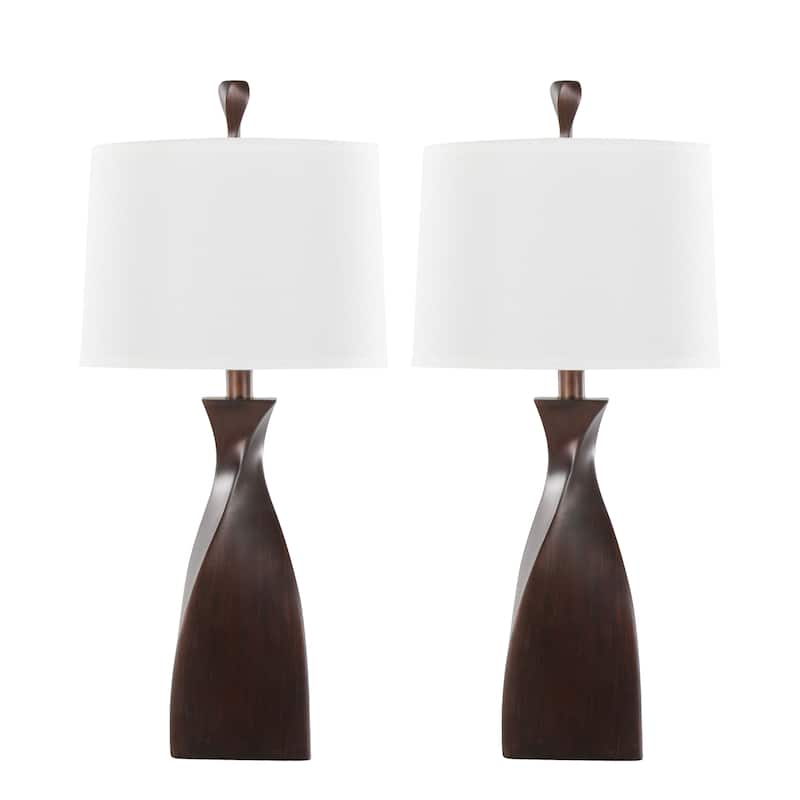 30" Polyresin Table Lamps w/ Twisted Body & Linen Drum Shades (Set of 2) - Copper Bronze