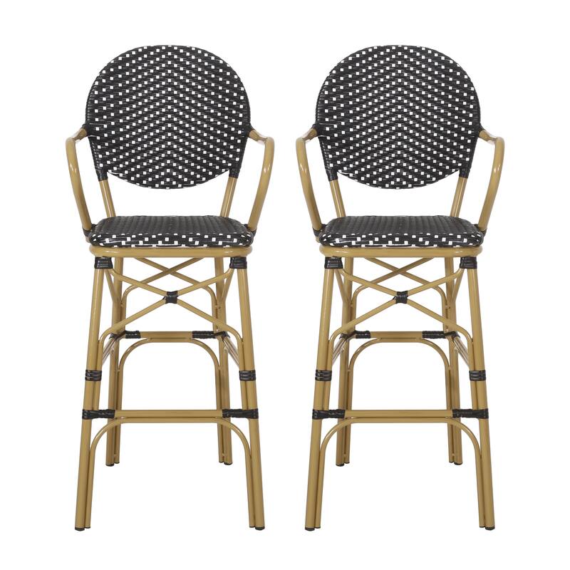 Vande Wicker and Aluminum Outdoor 29.5 Inch French Barstools by Christopher Knight Home