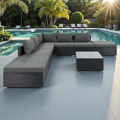 8-Pieces Outdoor Wicker Modular Sectional Sofa Set with Coffee Table, Free Combination
