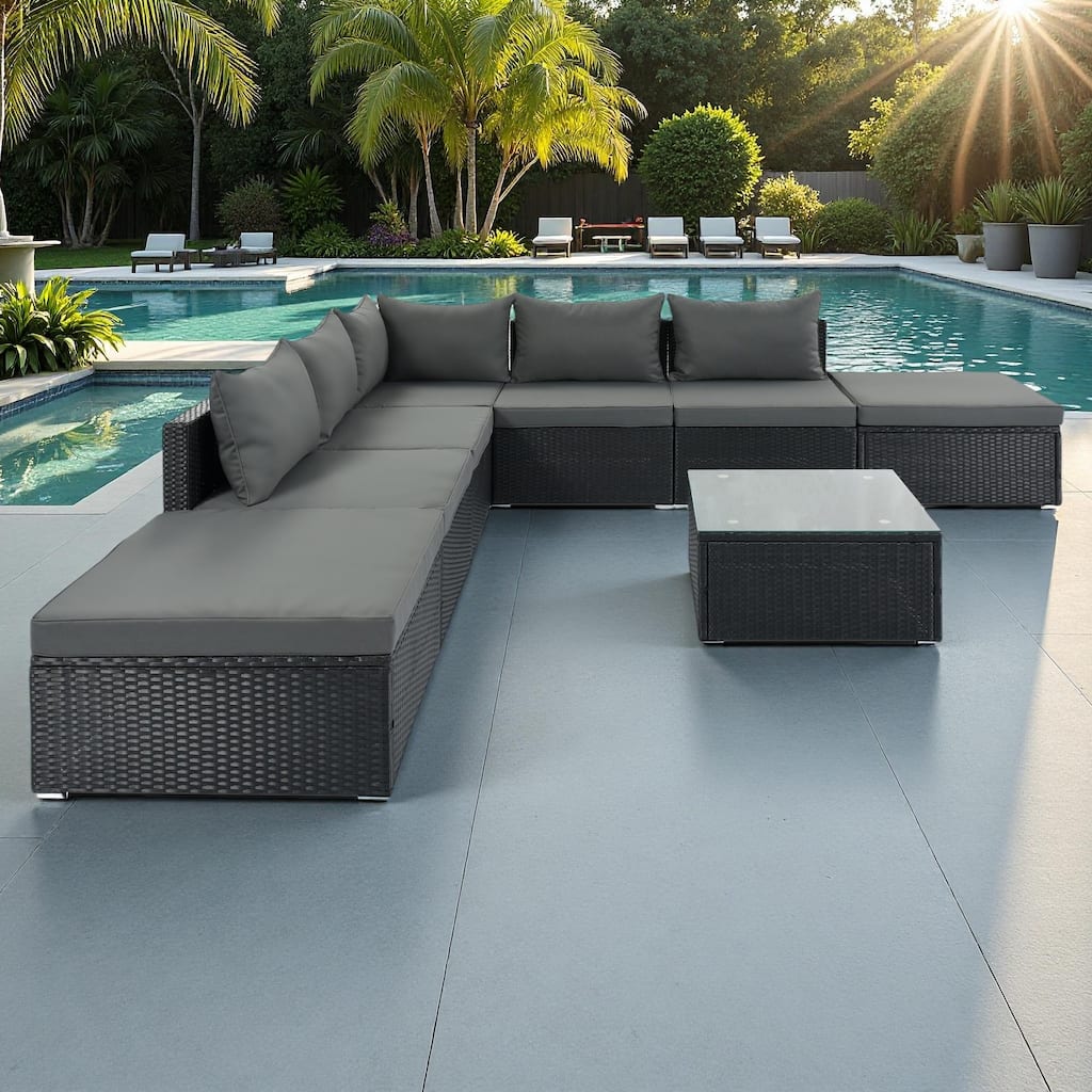 8-Pieces Outdoor Wicker Modular Sectional Sofa Set with Coffee Table, Free Combination