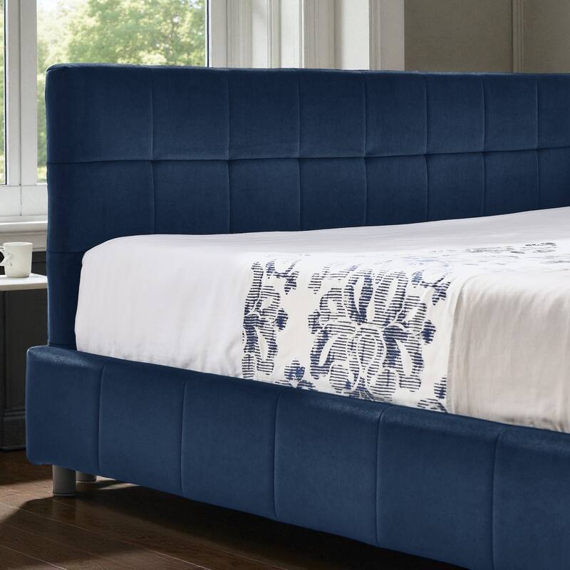 Full Size Velvet Upholstered Tufted Daybed Frame with Backrest and Armrest, Mid-Century Sofa Bed for Bedroom or Living Room