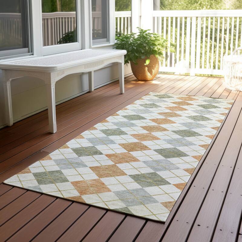 Machine Washable Indoor/ Outdoor Modern Plaid Chantille Rug - Coral - 2'3" x 7'6"