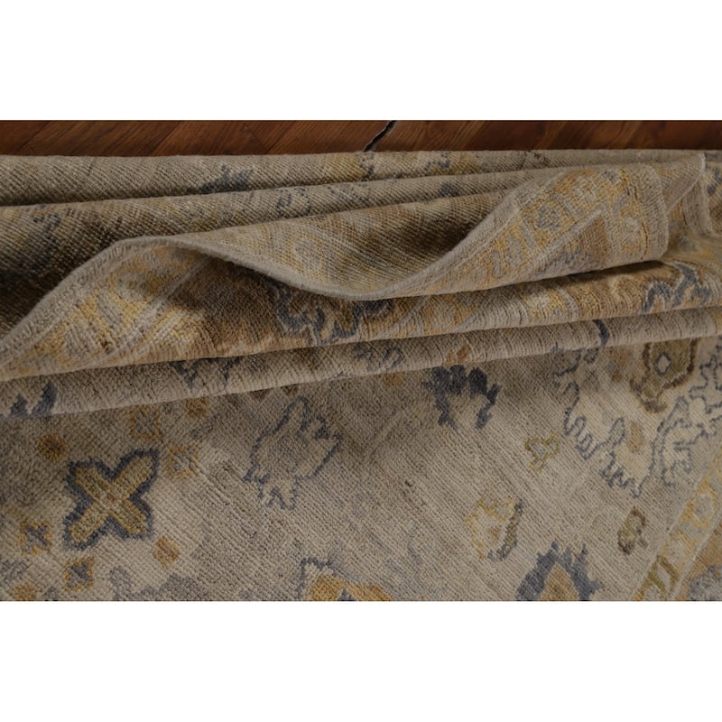 Vegetable Dye Oushak Turkish Area Rug Handmade Grey Wool Carpet - 5'9" x 9'2"