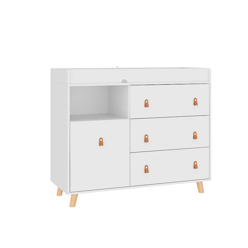 Baby Changing Table Dresser with 4 Drawers,Shelf Hidden Trash Storage