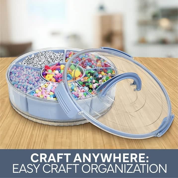 COOK WITH COLOR Round Snackle Box – 6-Compartment Serving Tray with Lid and Handle,Kids Lunch Box & Meal Prep Snack Container