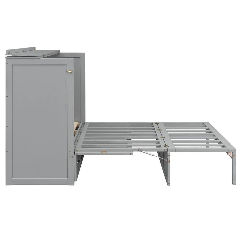 Queen Size Murphy Bed with Storage Drawers and USB Charging Vertical Cabinet Design