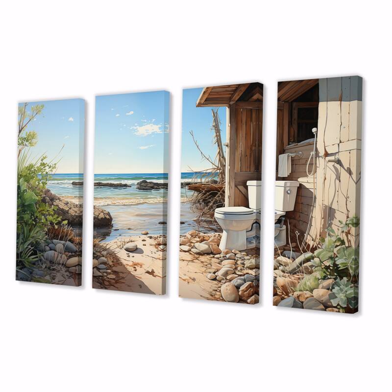 Designart "Bathroom Toilet Coastal Escape II" Bath & Laundry Multipanel Canvas Print set