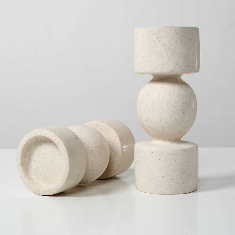 Bosa Travertine Candle Holders Set of Two 7.8"/10" H