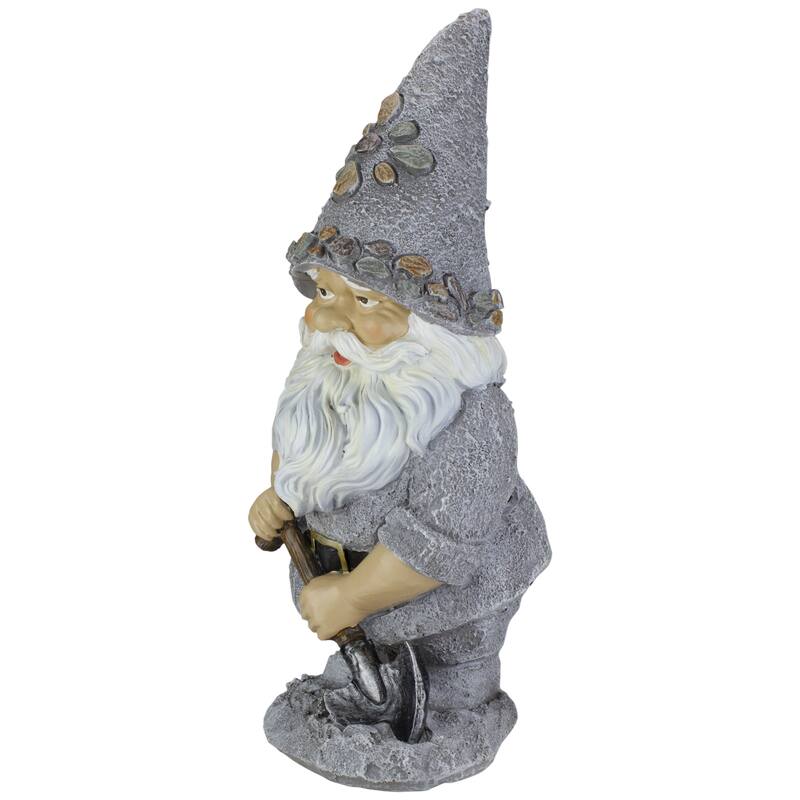 13.25" Pebble Gnome with Shovel Outdoor Garden Statue
