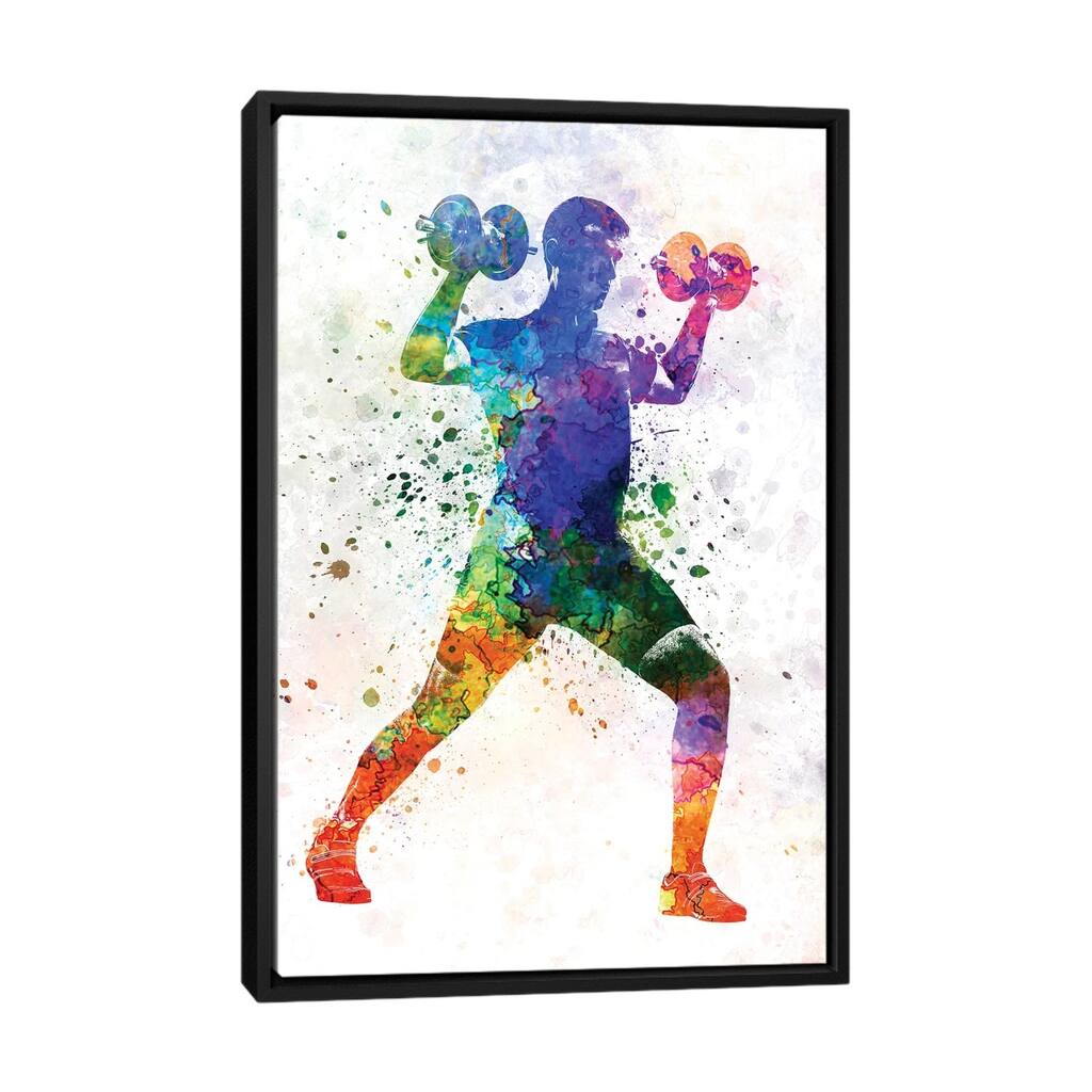 iCanvas "Man Exercising Weight Training" by Paul Rommer Framed Canvas Print
