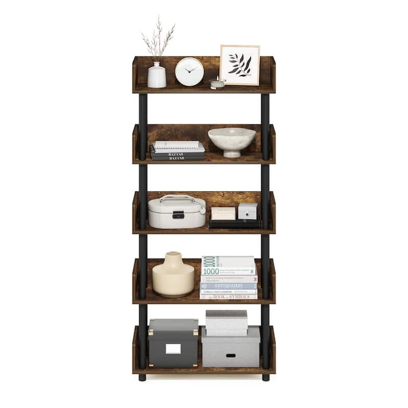 5 Tiers Wood Household Shelving Unit in Pine/Black (23.62 in. W x 52.6 in. H x 9.21 in. D) - 23.62