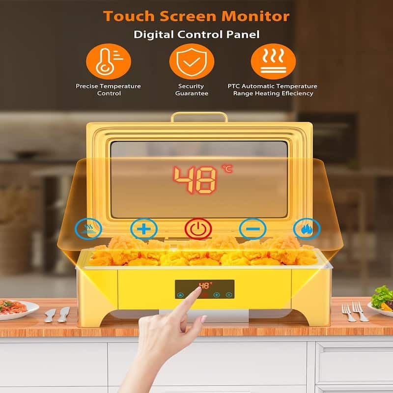 Electric Chafing Dish 9QT Full Size Touch Screen Chafing Dishes for Buffet Roll Top Set Food Servers and Warmer Gold - 9L