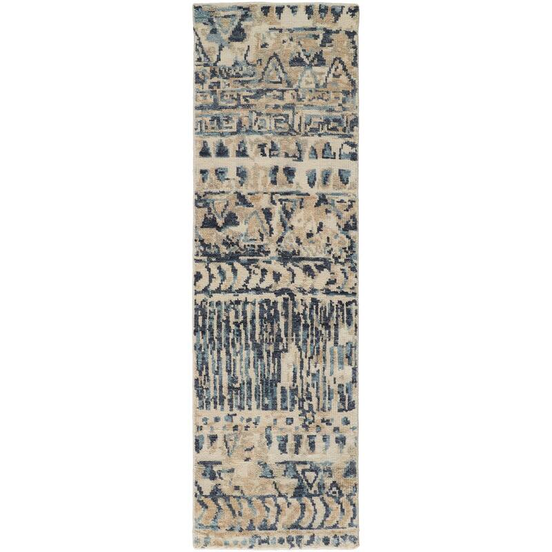 Scottsdale Luxe Hand Knot Abstract Area Rug, Denim Blue/Beige