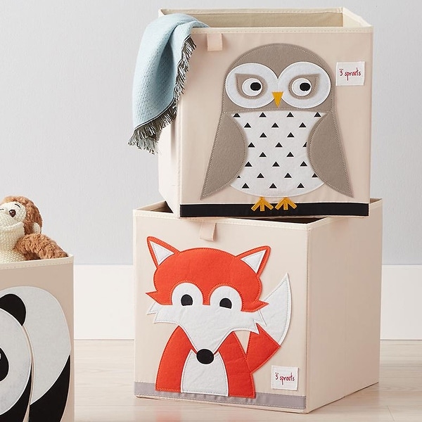 owl デモ3枚セット RE:BONE FLAP BOO!! 3 Sprouts Kids Playroom Foldable Fabric Storage Cube Bin Box, Fox