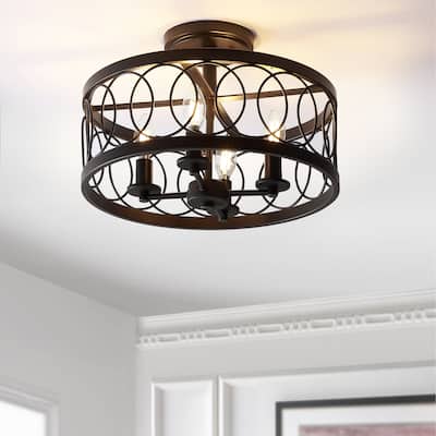 Soka 15.5" Metal LED Semi-Flush Mount, Oil Rubbed Bronze by JONATHAN Y