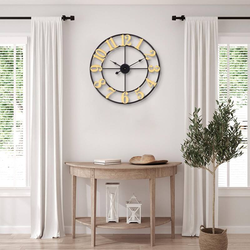 24 Inch Modern Farmhouse Wall Clocks for Living Room Decor, Silent Non