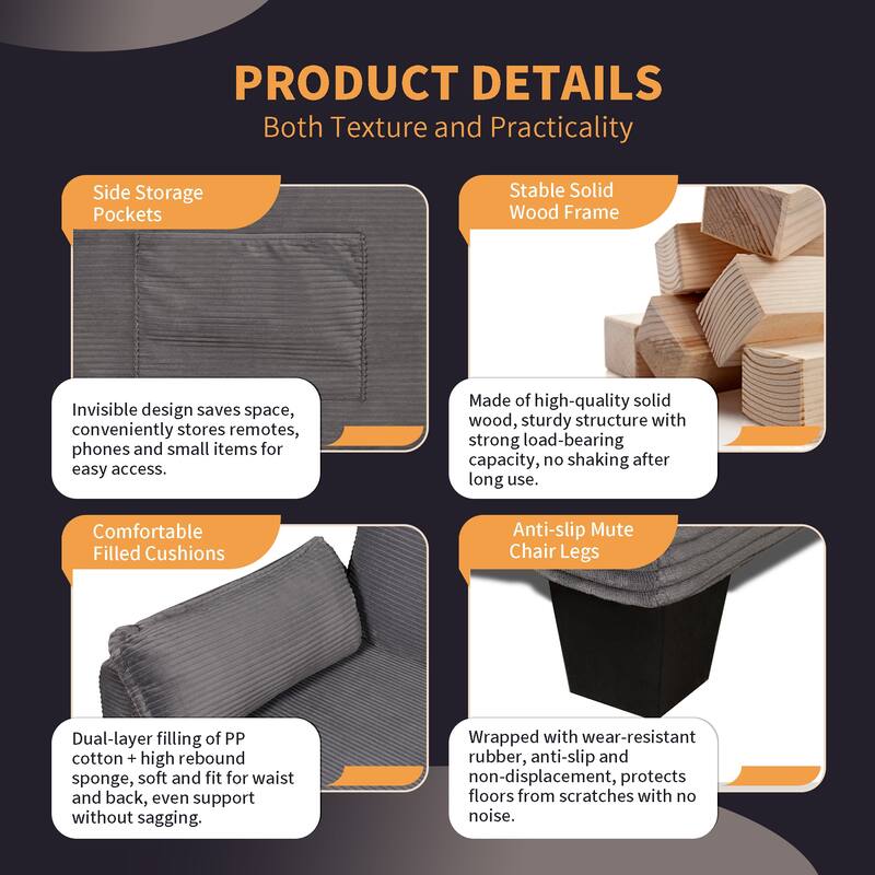 2-in-1 Convertible Corduroy Sofa Bed with Storage, High-Rebound Sponge & Solid Wood Frame