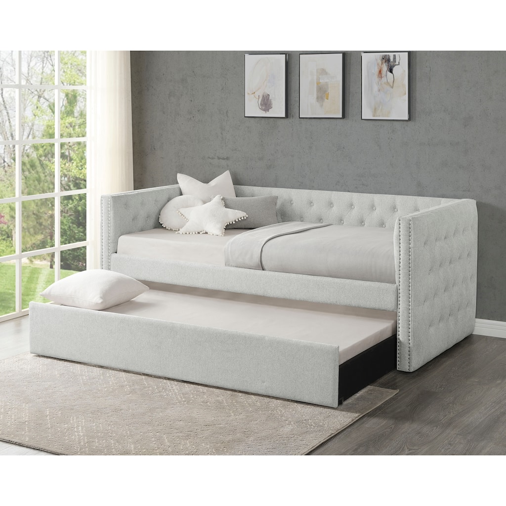 Luxurious 1pc Modern Daybed Button Tufted Nailhead Trim Bedroom Living Room Furniture Dove Gray Finish