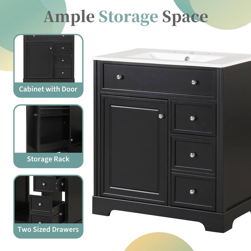 30" Freestanding Bathroom Vanity with Sink, Cabinet & Two Drawers, Water-Resistant Painted Finish