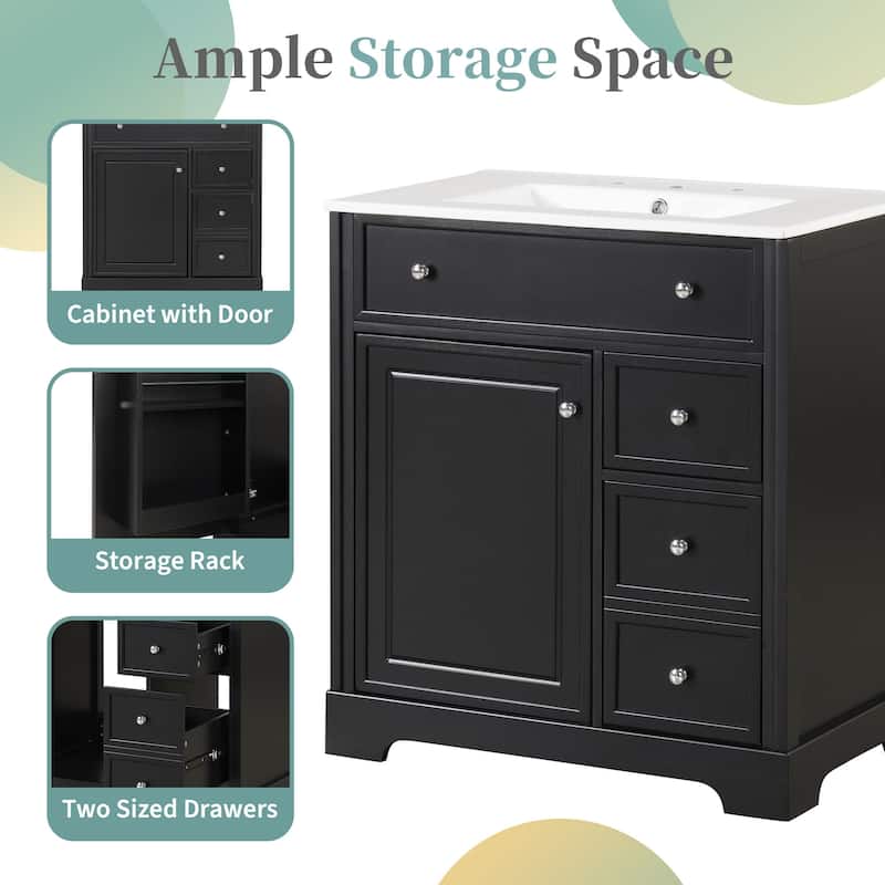 Vanity Cabinet for Bathroom with Sink Top, Door Rack and 2 Drawers