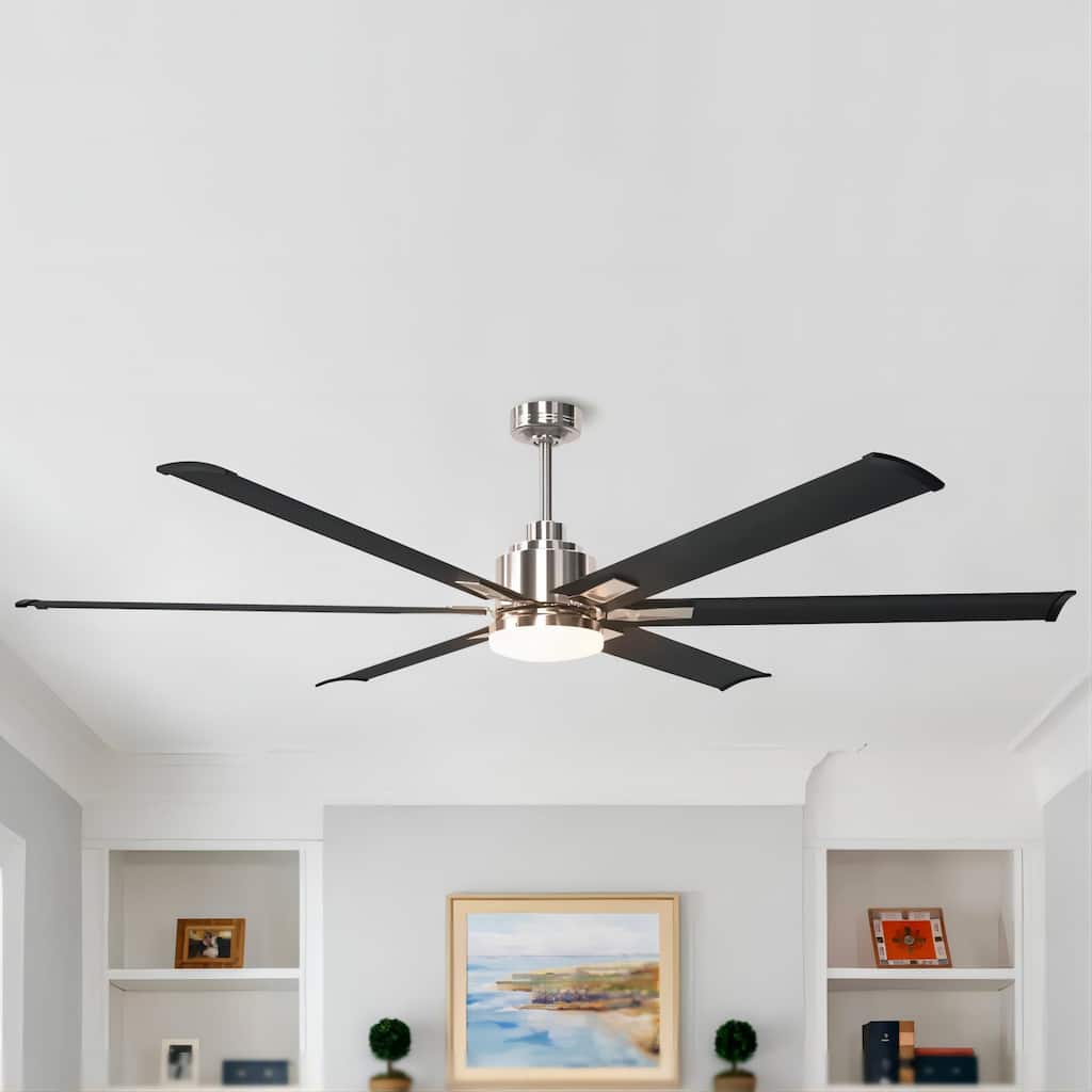 Modern 72-inch 6-Blade Brushed Chrome LED Ceiling Fan with Light - 72-in W x 17.8-in H