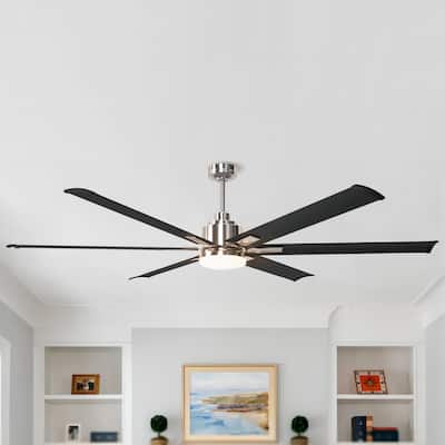 Modern 72-inch 6-Blade Brushed Chrome Ceiling Fan with Light and Remote Control - 72-in W x 17.8-in H
