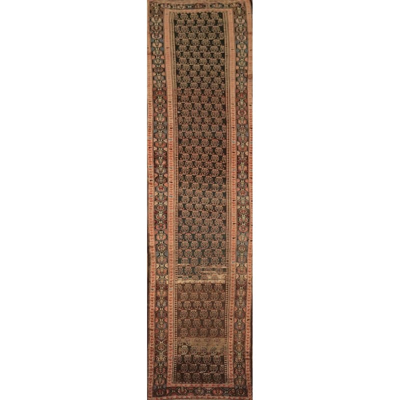 Hand Knotted Oriental 100% Wool Carpet Traditional Geometric Multi-Colored Sirjan Runner Rug - 15' 2'' X 3' 1''