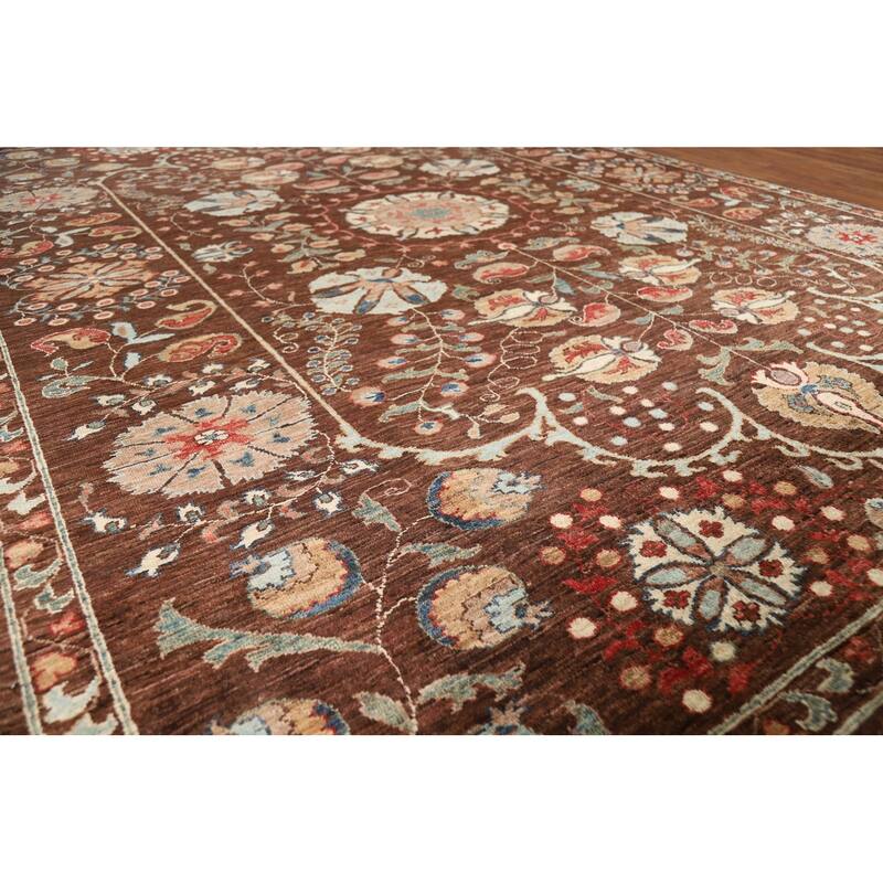 Brown Vegetable Dye Ziegler Oriental Area Rug Handmade Wool Carpet - 7'3" x 9'10"