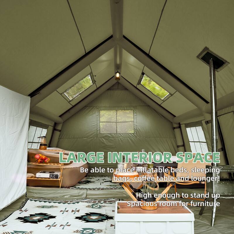 Erommy Inflatable Camping Tent, Glamping Tents 4 Season Waterproof Windproof Cotton Tent with Stove Jack & Mesh Windows & Pump