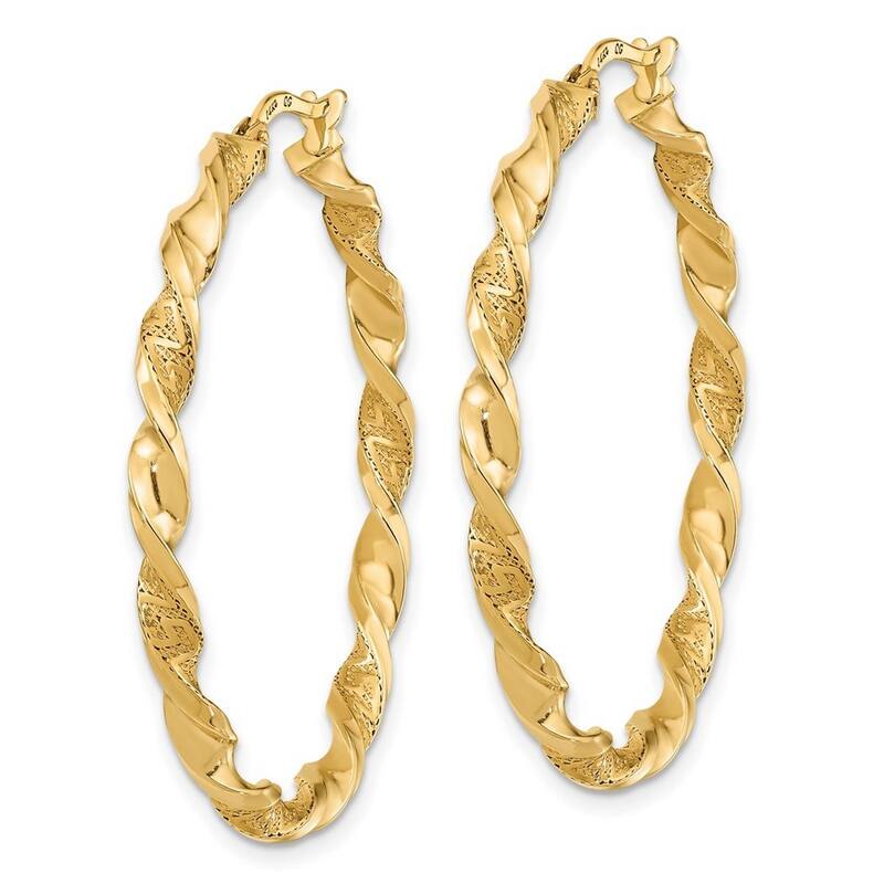 Curata 14k Yellow Gold Polished and Textured 39x3mm Twisted Hoop Earrings