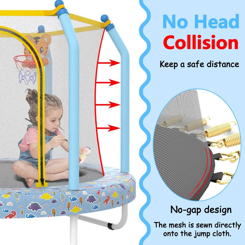 55'' Kids Indoor & Outdoor Trampoline with Basketball Hoop