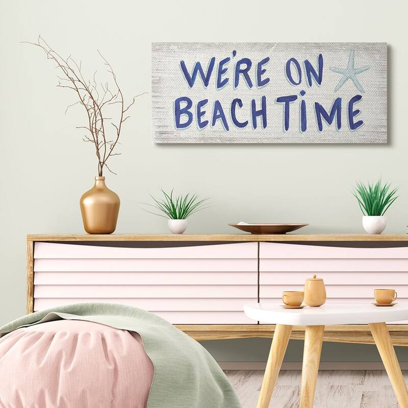 Stupell We're on Beach Time Starfish Blue Word Design Canvas Wall Art