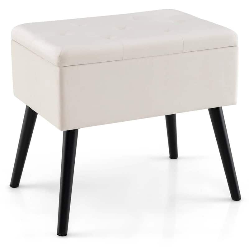 1/2PCS Vanity Stool Chair w/Storage Velvet Ottoman Foot Rest Stool - Beige - 1PCS