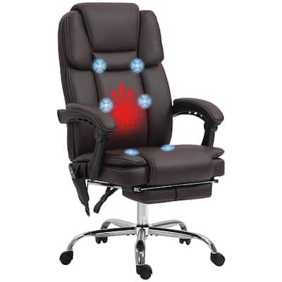PU Leather Massage Office Reclining Chair with 6 Vibration Points, Heated, Adjustable Height, Footrest