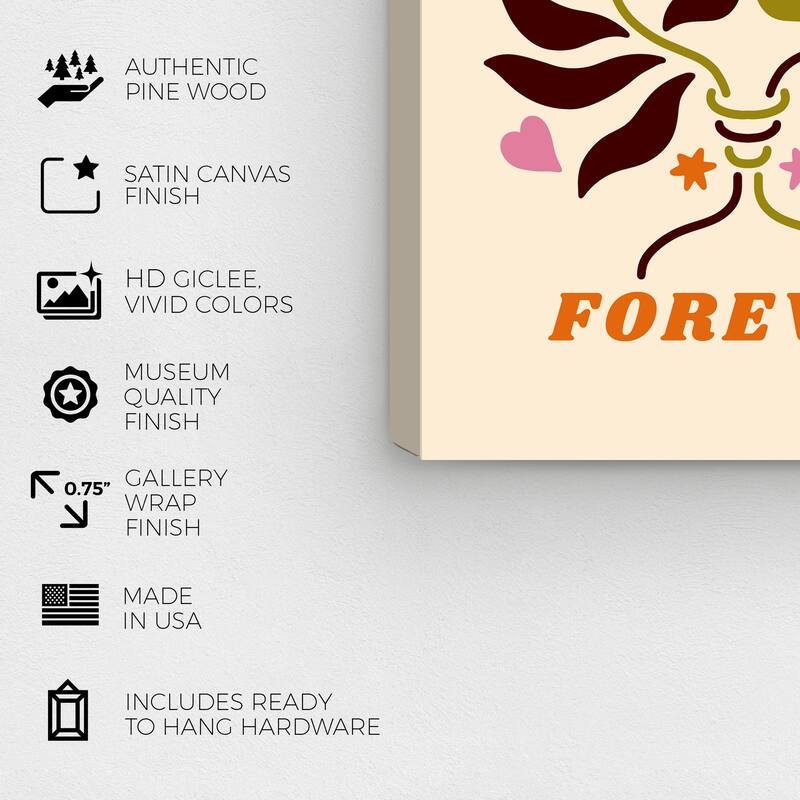Wynwood Studio Canvas Typography and Quotes Retro Love Poster Forever Orange and Modern & Contemporary Wall Art Canvas Print