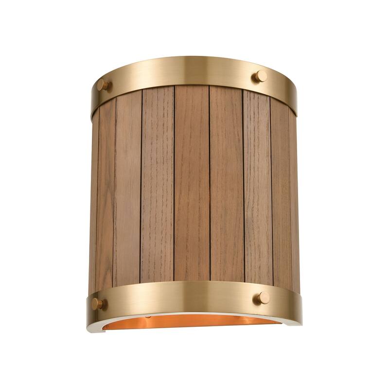 Elk Home Wooden Barrel Satin Brass Metal 2 Light Sconce