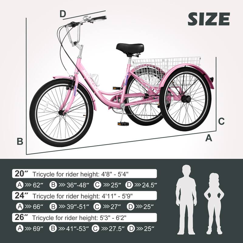 DoCred 20" Adult Tricycle 7 Speed 3-Wheel Bike with Shopping Basket