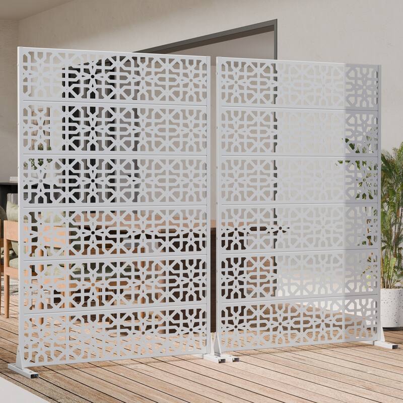 Rectangle Outdoor Privacy Screens Metal Screen Fence Panel Set of 2 - White - 72"x47"
