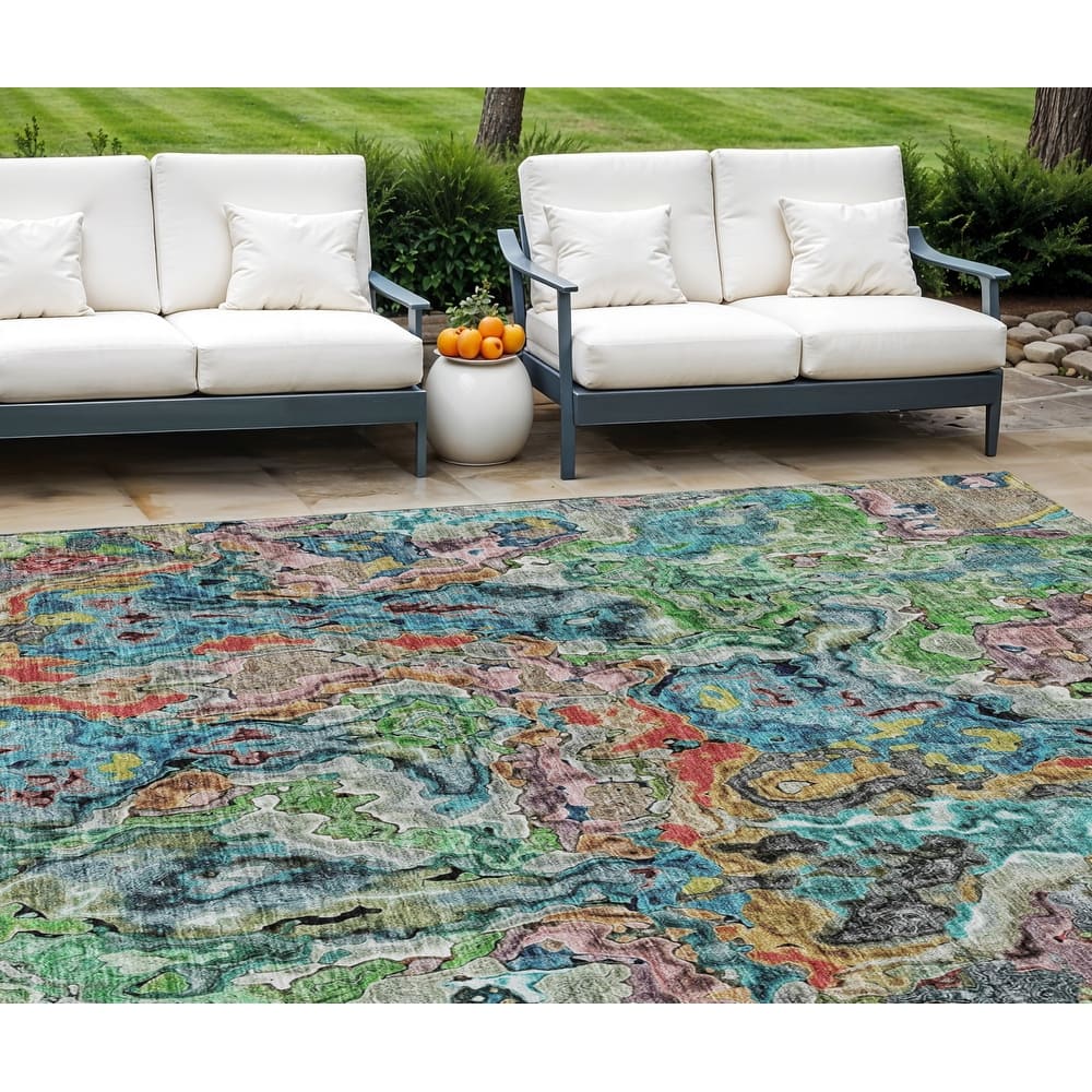 HomeRoots Abstract Transitional Rectangle Outdoor Rug