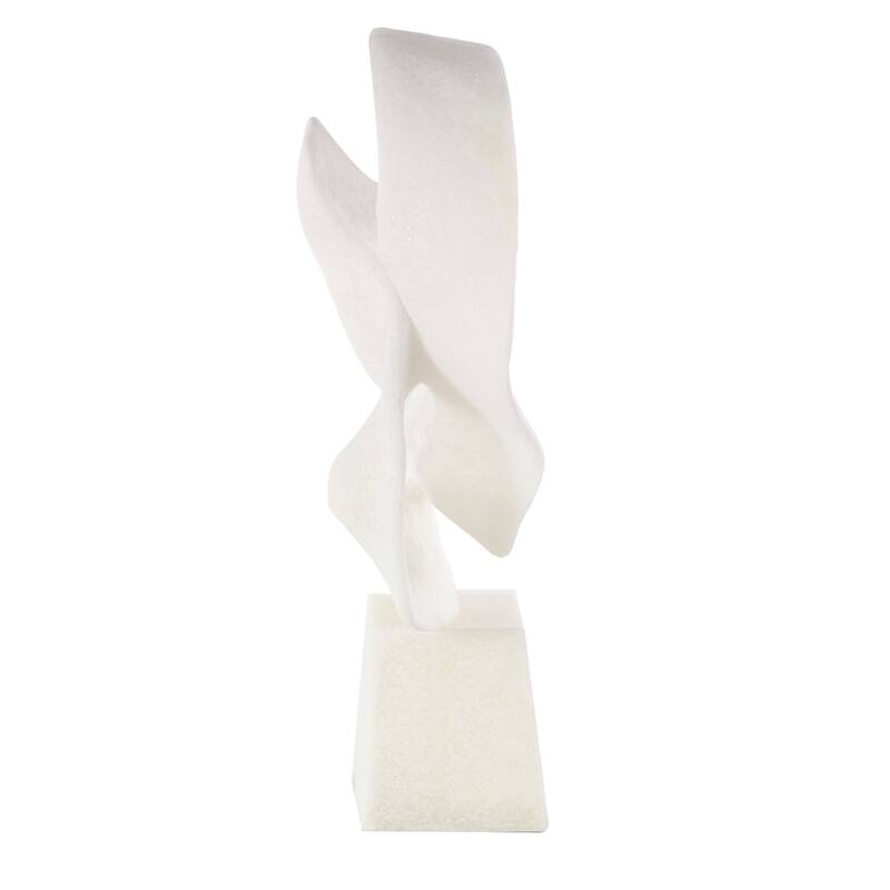 White Polystone Textured Wave Abstract Decorative Sculpture with Elevated Base